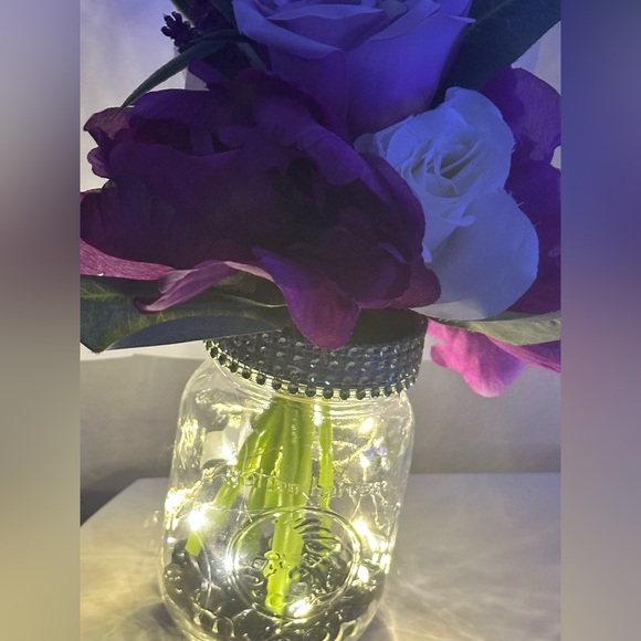 Handmade Faux flower in lighted mason jar. - Picture 2 of 6